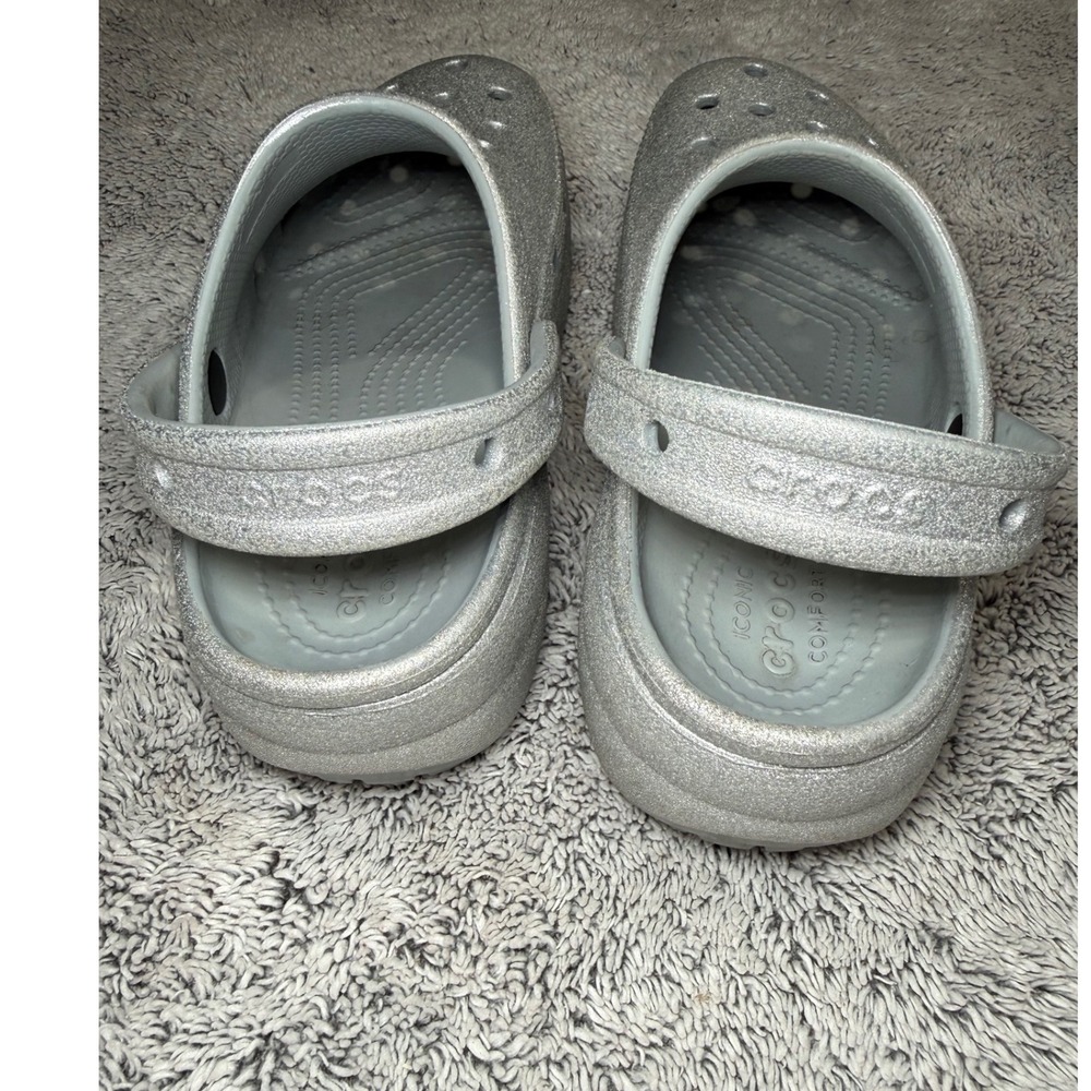 Crocs Classic Platform Clog Glitter Silver Sparkle Womens Size 7 Platform Shoes - Picture 9 of 9
